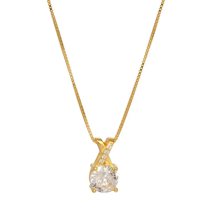 Fashion Jewelry 925 Sterling Silver Minimalist Necklace Cross X Shape Water Drop Round Diamond Gold Plated Necklaces Women