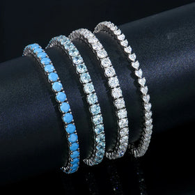 Women Hiphop Different Styles 925 Sterling Silver Nano Turquoise Cz Zircon Aquamaring Moissanite Diamond Tennis Chain Bracelet