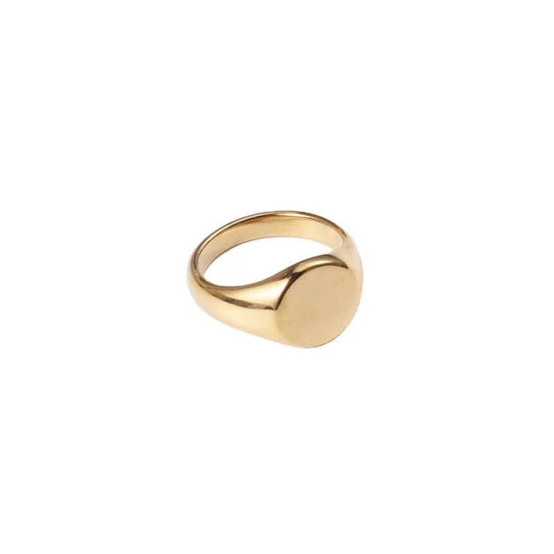 INS Simple Stainless Steel 18K Gold Plated Round Plate Finger Ring Titanium Steel High Polish PVD Engraved Disc Rings Jewelry