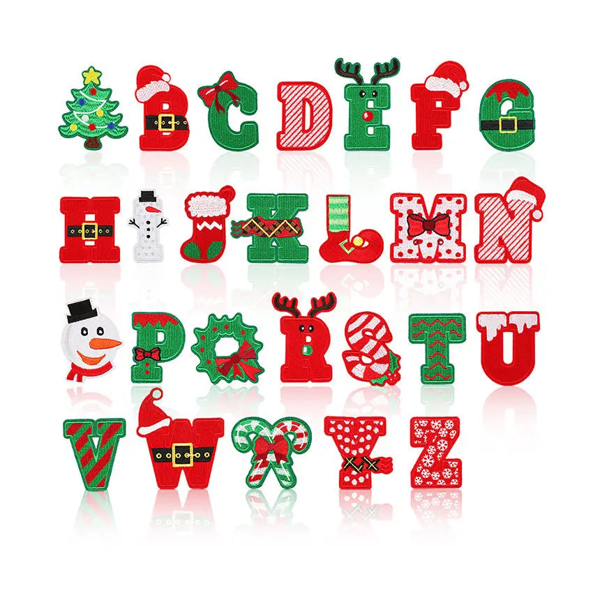 Fancy Cartoon Letters Embroidered Iron-on Patches for Christmas