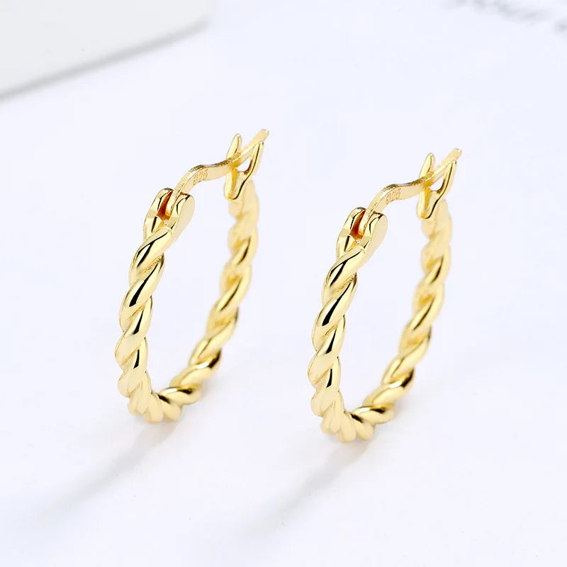 Fine Jewelry 925 Sterling Silver Big Earrings Minimalist Heavy Twist Shape Gold Plated Hoop Earrings for Women