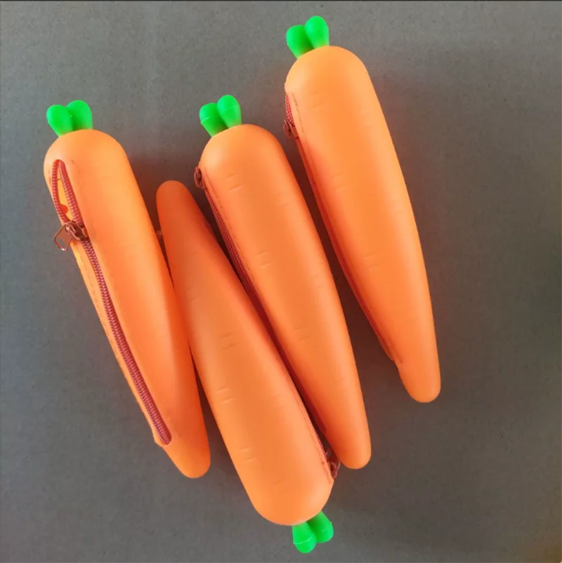 Resistant Silicone Pencil Case With Zipper Carrot Silicone Cute Personality Student Stationery Bag Student Stationery Bag