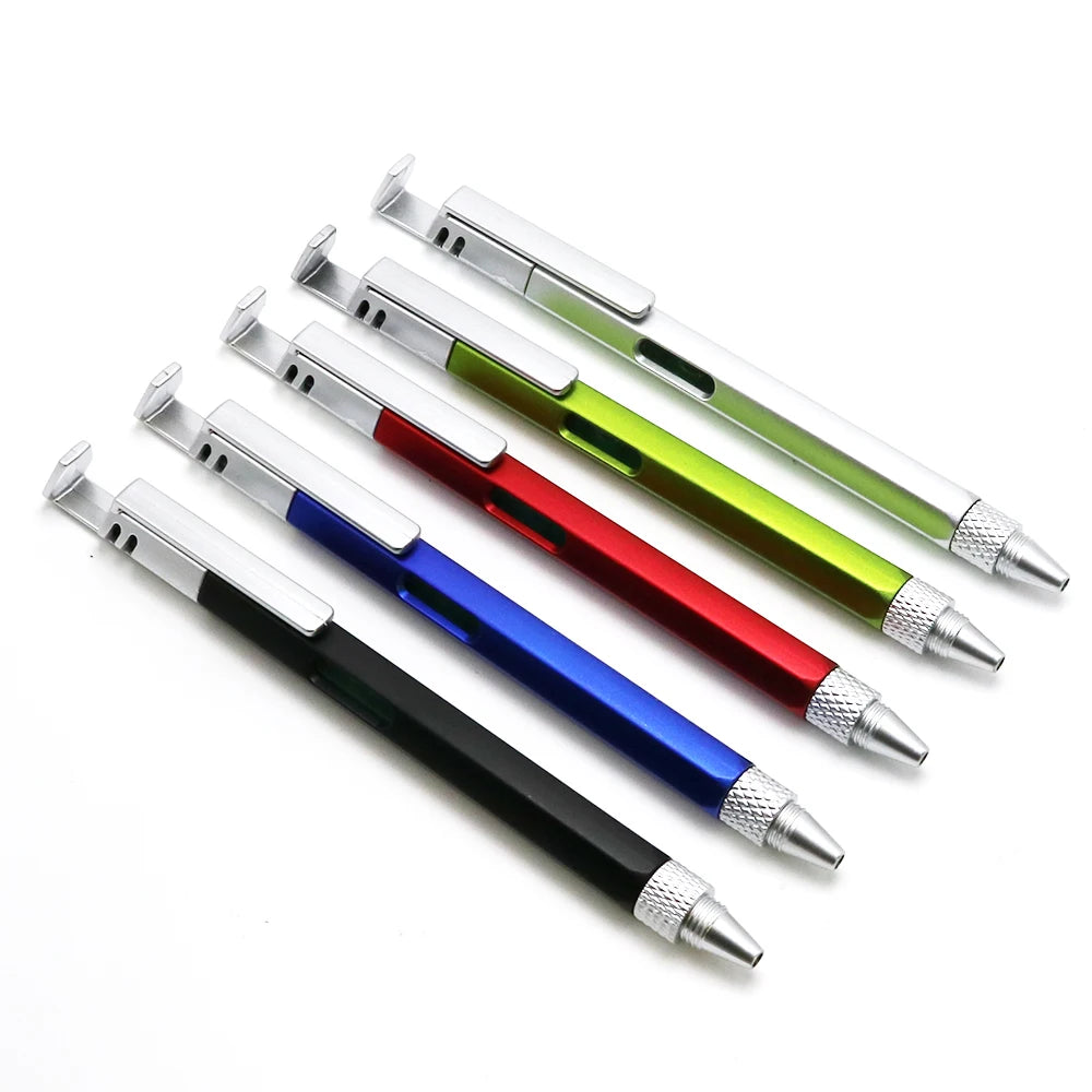 4 in 1 Abs Plastic Multi-function Phone Holder air Level Ballpoint Pen with Screwdriver Ruler