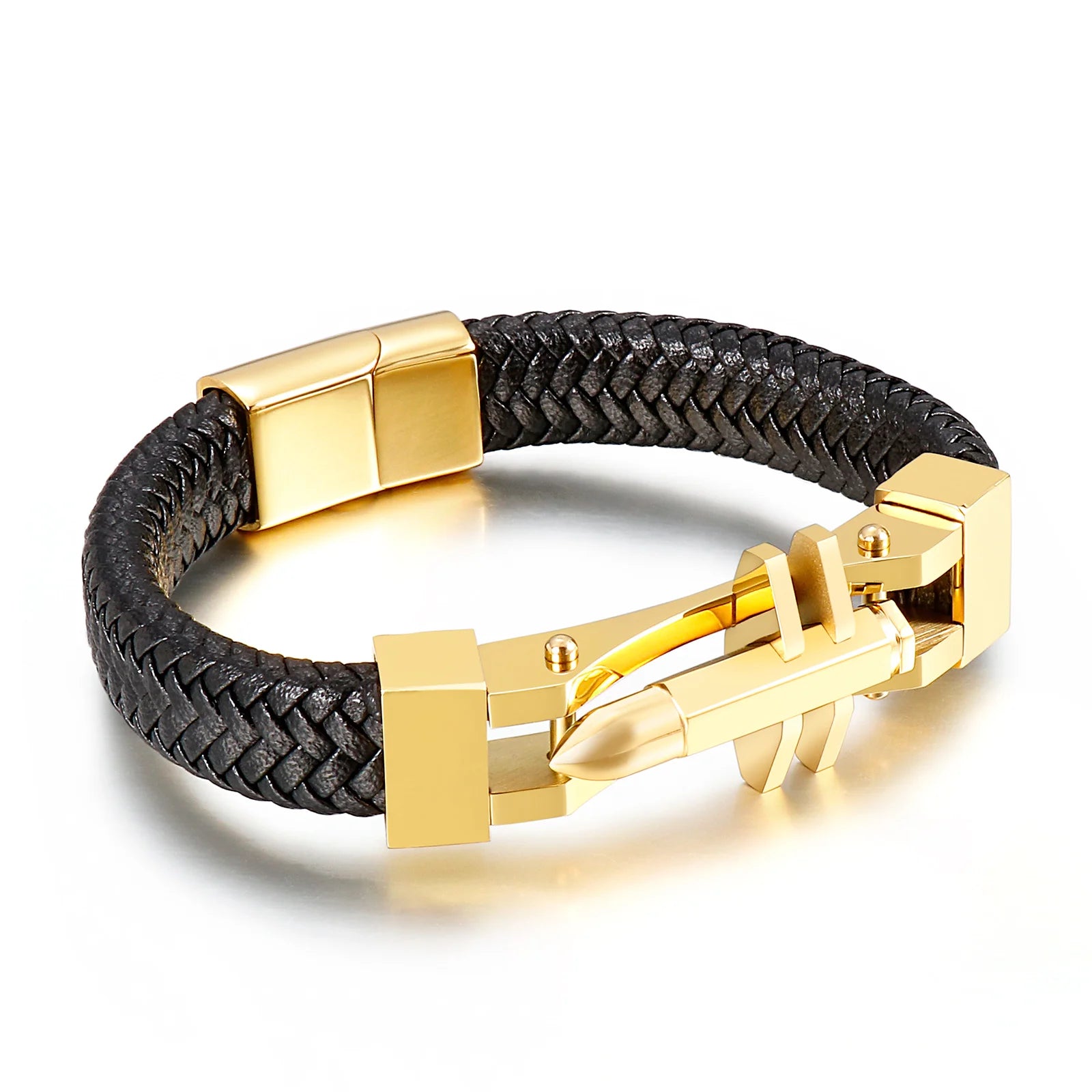 KALEN Genuine Men Bracelets Leather and Stainless Steel Bullet Bracelets