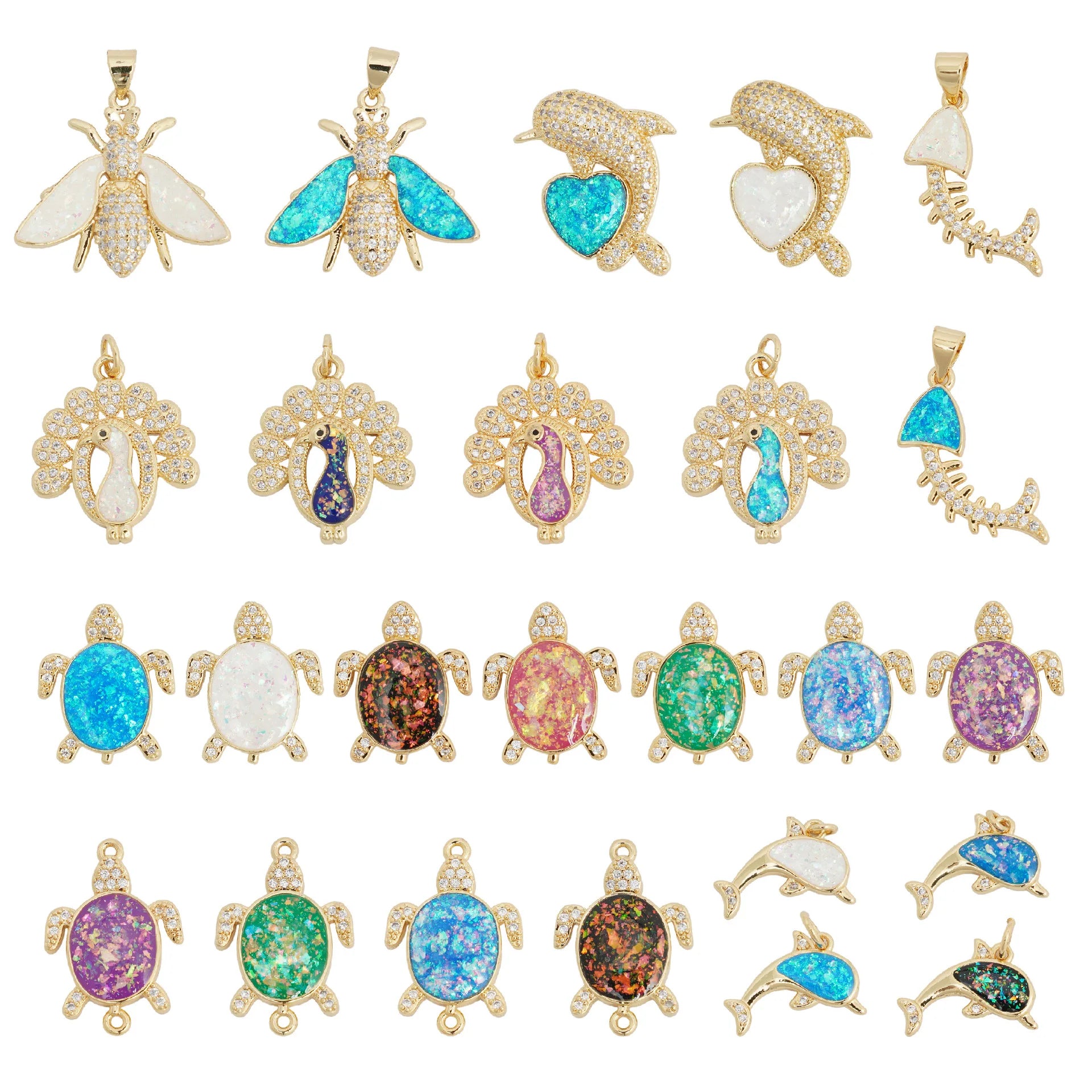 In Stock CZ Zircon Opal 18K Gold Plated PVD Summer Ocean Animal DIY Titanium Stainless Steel Necklace Pendant Charm Fine Jewelry