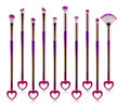 Girls Lovely Heart Gradient Handle Purple Colorful 10 Pcs Powder Eyeshadow Concealer Eyeliner Shaving Brush Nylon Brushes Fan