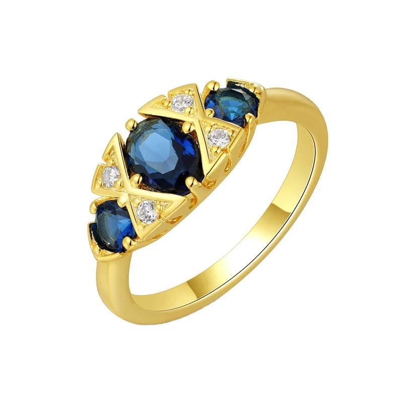 Kirin Jewelry 18K Gold Plated S925 Sterling Silver Wedding Ring with Blue Cubic Zirconia for Engagement or Gift