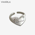 VIANRLA 925 Sterling Silver Jewelry Heart Ring Gift Jewelry 18K Silver Open Ring for Women