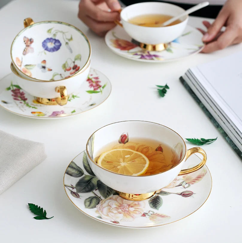 Private Logo European Luxury Bone China Ceramic Mug and Plate Set