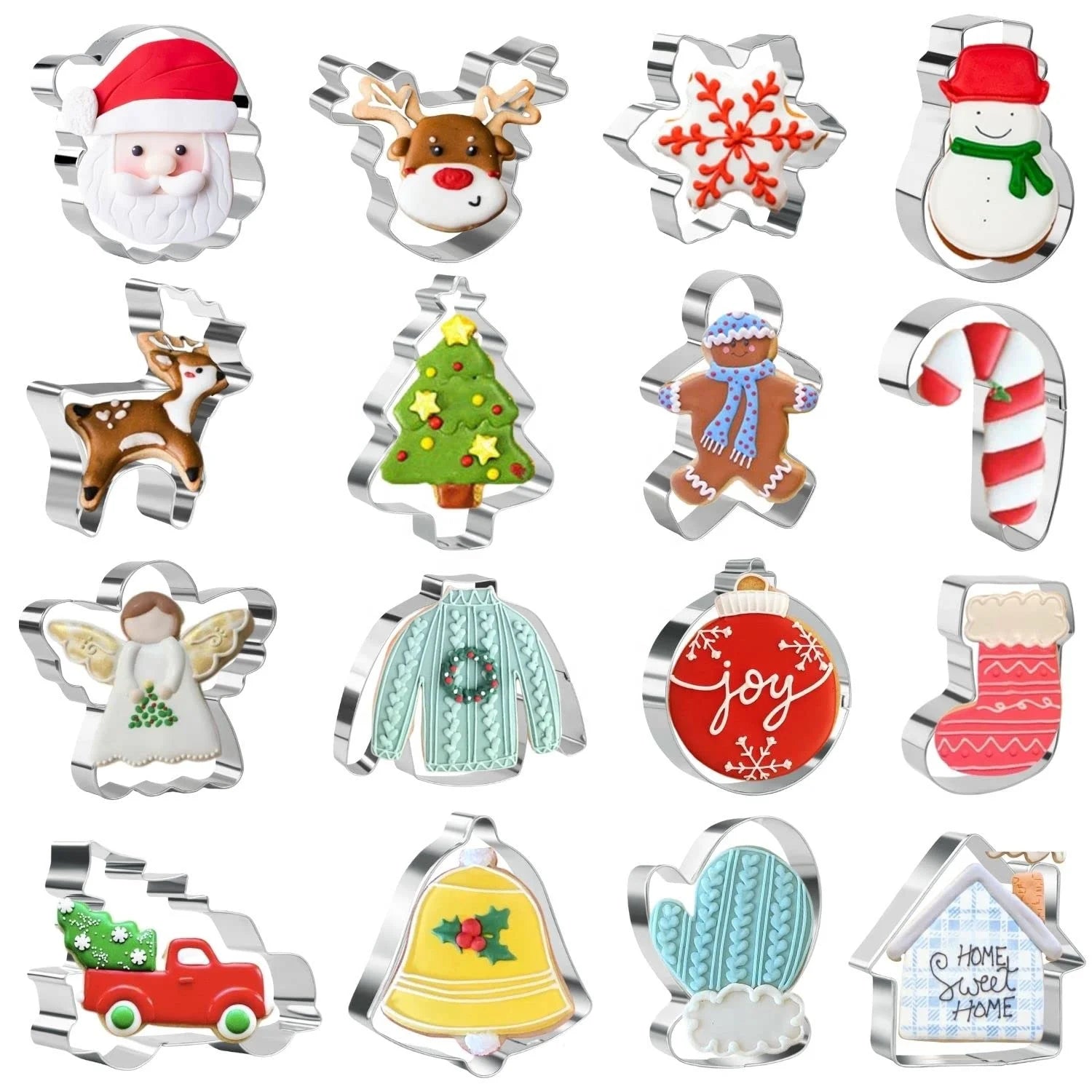 YJ Wonderful Custom 12-Piece Christmas Biscuit Cutters Snowman and Christmas Tree Gingerbread Man Cartoon Mold for Cookies