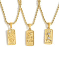 Stainless Steel Square Zircon Pendant Necklaces 18k Gold Plated Twust Rope Chain Heart Sun Star Tiger Tarot Pendant Necklace