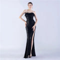31295# Spot Ostrich Fur Plus Folding Crease Craft Host Dinner Evening Dress