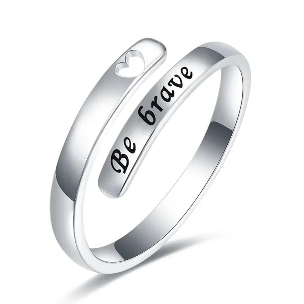 925 Sterling Silver Rhodium Plated Adjustable Jewelry Zirconia Inspirational Engraved Inspire Wedding Promise Rings Women Men