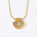 Trendy Personality Waterproof 18k Gold Plated Stainless Steel Shell Zircon Pendant Necklace
