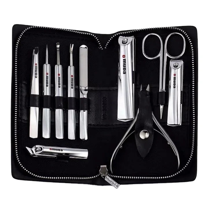 Manicure Pedicure Set Nail Clippers Omuda 33028 - 10 Piece Stainless Steel Manicure Nail Cutter Kits with Portable Travel Case