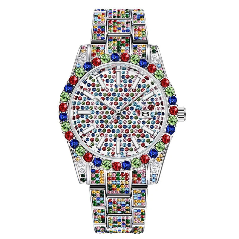 Dropshipping Unisex Fashion Luxury Diamond Analog Quartz Watch Alloy 43mm Rhinestone 20mm Mineral Glass Stainless Steel Folding