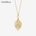 VIANRLA Jewelry Necklace CZ Leaf Shape Pendant 925 Sterling Silver 18k Gold Chain Dainty Jewelry
