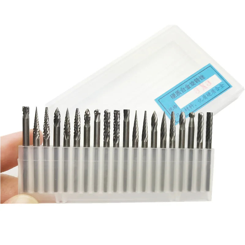 20pcs 3*3 Carbide Rotary File 1/8 Inch 3mm Shank Diameter 3mm Abrasive Drill Cutting Engraving Head for Woodworking