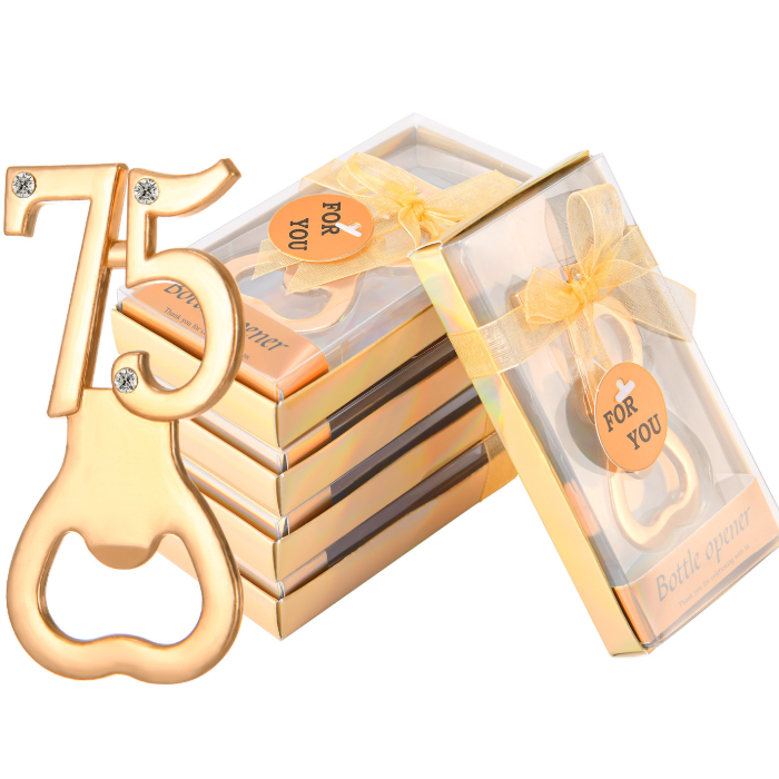 Golden 75 Bottle Opener 75th Anniversary Keepsake 75th Birthday Gift Event Giveaway Table Decors Guest Favors
