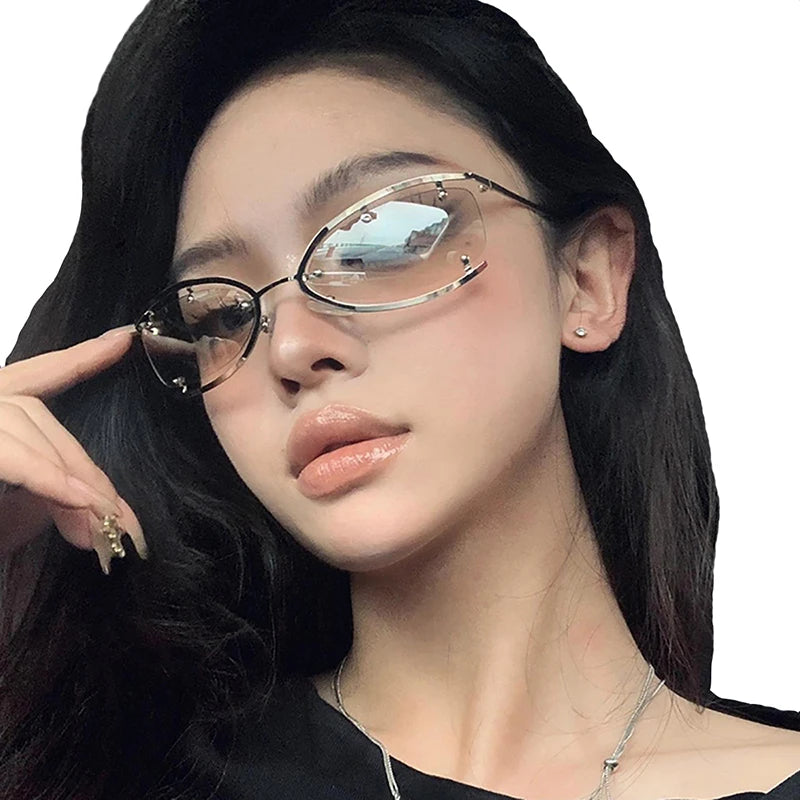 STORY STY9353 Metal Cat Eye Sun Glasses Fashion Yellow Steampunk Futuristic Y2K Designer Sunglasses Women Men
