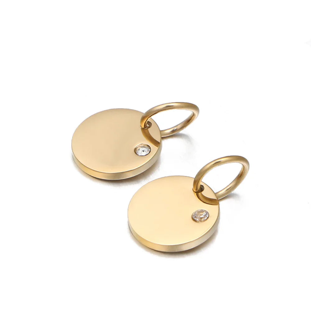12mm Diameter High Polished Blank Disc Dog Pet Tags Shape Pendant Stainless Steel Round Charm with Single Crystal