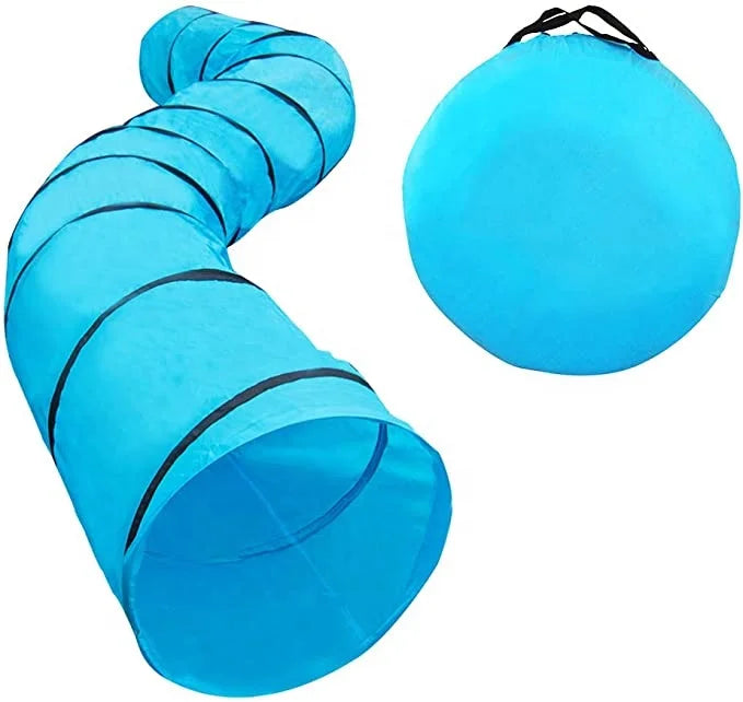18 ft Blue Durable Dog Agility Tunnel with 210D Oxford Material and Stakes for Training Exercise Includes Carrying Bag