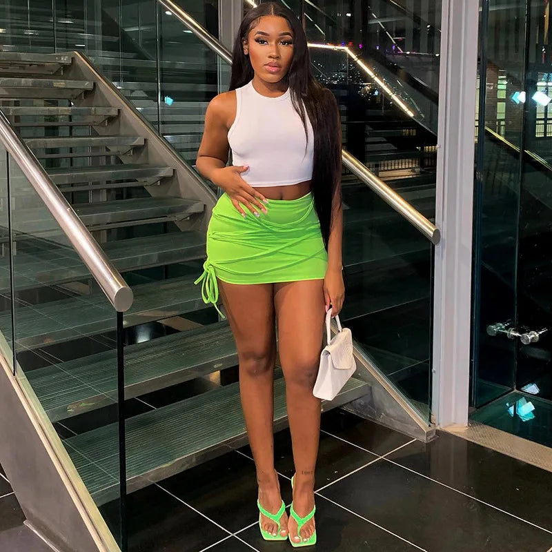 Solid Color 2022 Summer Green Skirts Women's Mini Bodycon Bandage Skirts