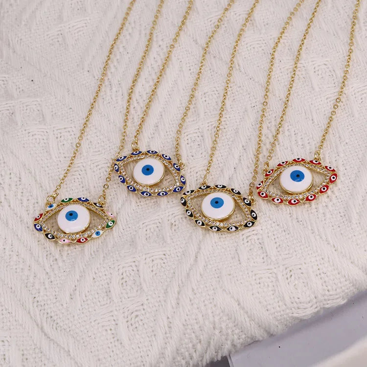 NZ1290 New 18K Gold Enamel Evil Eyes Choker Necklace Good Luck Layered Necklace Evil Eyes Amulet Jewelry Gift for Women