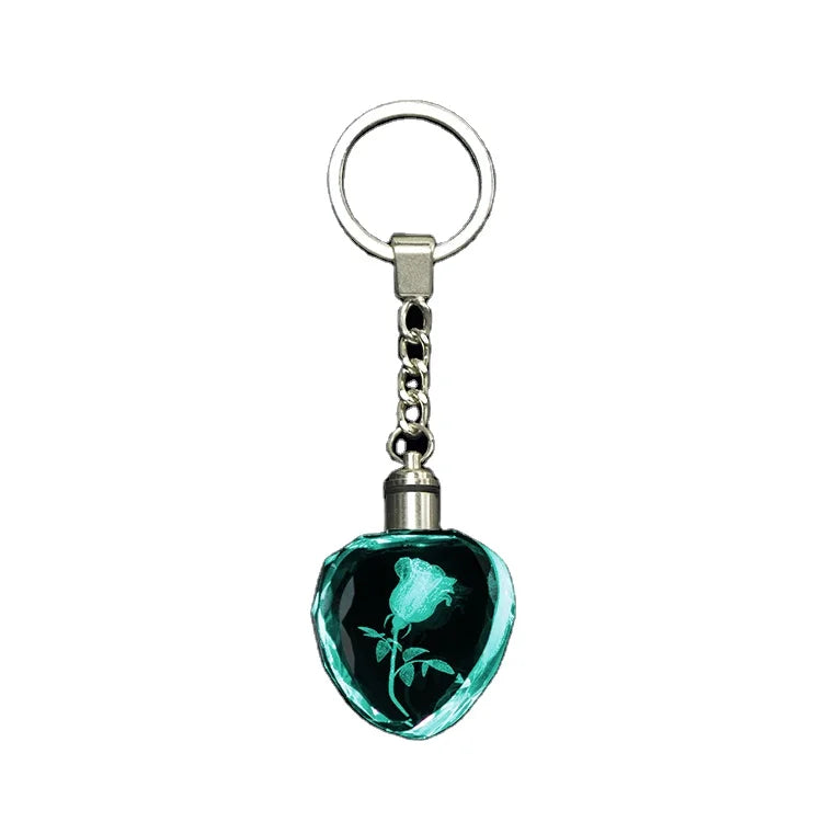 Wholesale K9 Custom 3D Laser Personalized Heart Quartz Crystal LED Keychain-Durable 7 Color Options