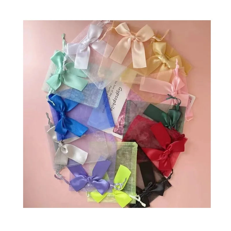 10x15cm Small Organza Bags with Ribbon and Bow for Jewelry Bag