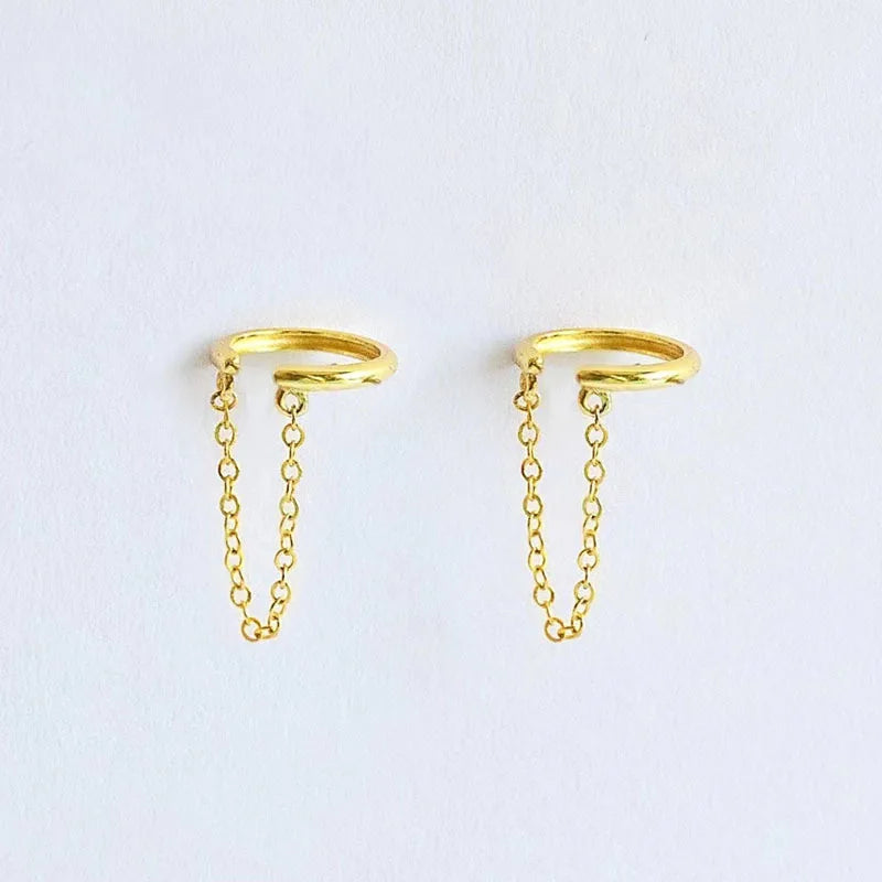 New Trendy Earring 18K Gold Plated Chain Tassel C Cuff Earrings for Women Stainless Steel Earrings Wholesale