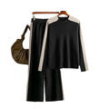 Wholesale 2026 Autumn New Half High Neck Sweater Contrast Splice Cropped Pants Fashion Two Piece Women's Set
