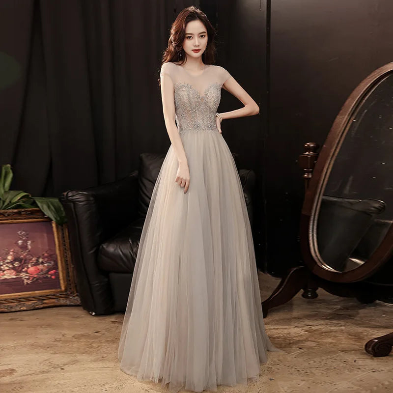 Ladies Party Piano Performance White Elegant Ball Gowns Evening Dresses