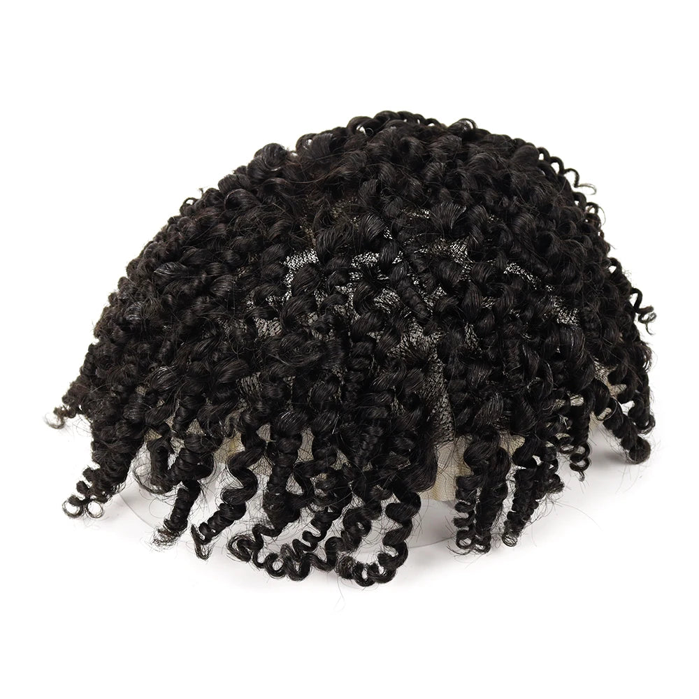 Afro Curly Toupee Man Weave Hair Black Mens Kinky Curly Male Toupee 100% Human Hair Wigs Full Lace Twist for Black Men