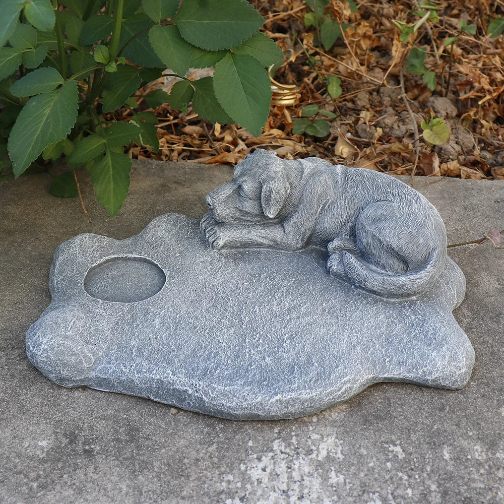 Custom Engraved Dog Memorial Plaque with Candle Hole Sleeping Pet Resin Sculpture on Stone BaseGarden Grave Decor for Pet Loss