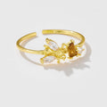 FUAMAY 925 Silver Anime Animal Bee Revery Gold Rings Honey Bee Baguette Diamond Rings Anillos