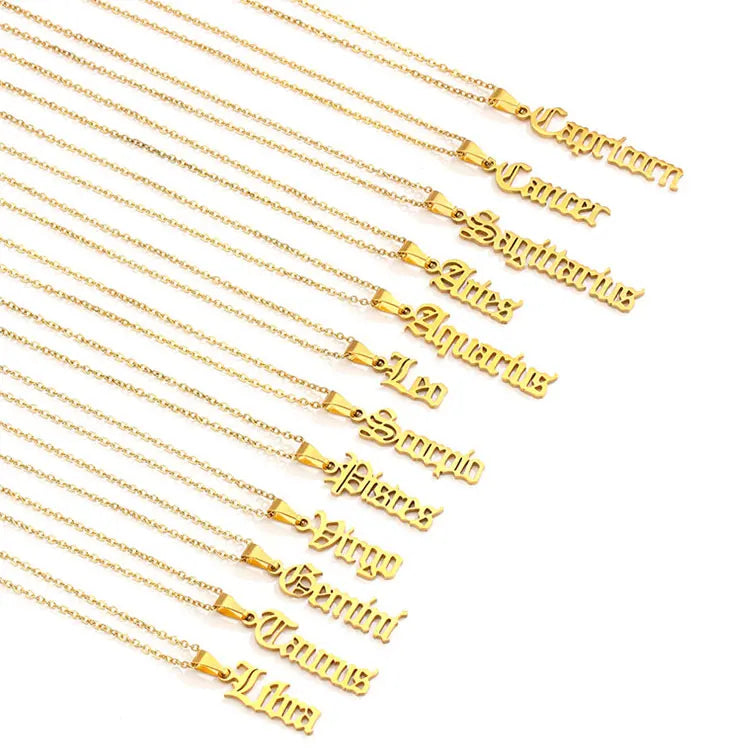 SC Hot Selling Gold Plated Zodiac Sign Pendant Necklace Gift Durable Stainless Steel Vertical Bar 12 Zodiac Necklace for Women