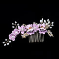 Luxury Blue Flower Hair Combs Headdress Prom Bridal Wedding Hair Accessories Gold Leaves Hair Pins
