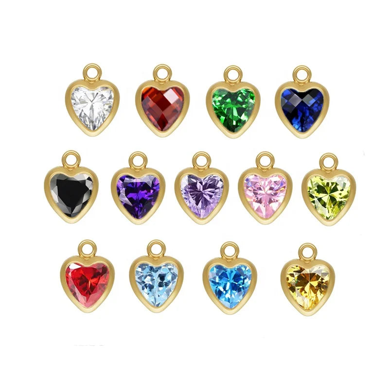 2025 New Gold Filled White 3A CZ Heart Bezel Birthstone Charms for Permanent Jewelry Making Love Pendant Valentine's Day