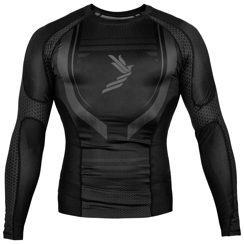 Long Sleeve Men's BJJ Rashguard Silicone Anti- Roll Hem Tear-Resistant Chafe-Free for Intense Rolling Sparring