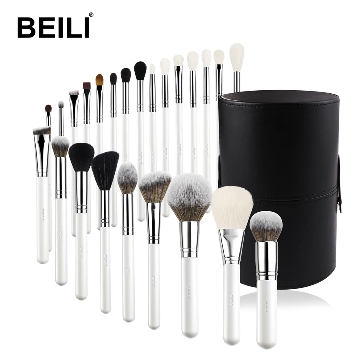 BEILI Wholesale 24PCS White Makeup Brushes Natural Goat Hair Cosmetics Kit Foundation Powder Brush Set Makeup Custom Packaging