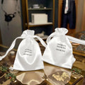 Customizable White Satin Fabric Jewelry Gift Bags Polyester Dust Packaging with Velour Clutch Cordon Drawstring for Haircare