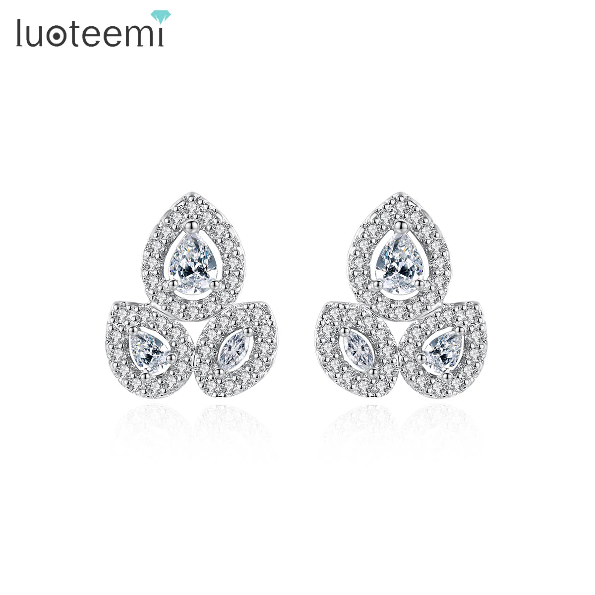 LUOTEEMI Jewelry Female Zirconia Stud Zircon Cubic Big Woman New Earing Luxury Cz Water Drop Tear Earring