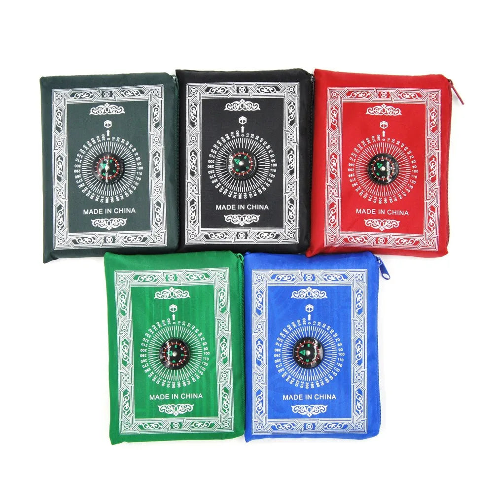 Islamic Portable Travel Prayer Rug Five Colors Design With Pocket Carpet Padding Muslim Worship Gift Kit