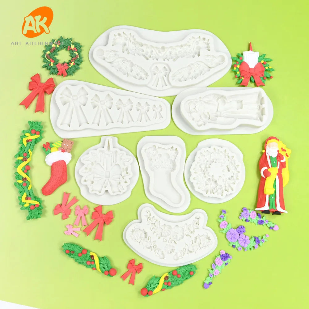 AK Christmas Cake Decoration Silicon Molds Silicone Fondant Chocolate Moulds for Clay Cake Decorating Sugarcraft Pastry Baking