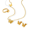 INS Luxury Women Frosted Zircon Butterfly Pendant Necklace Earrings Ring Jewelry Set Manufacturer Dropship