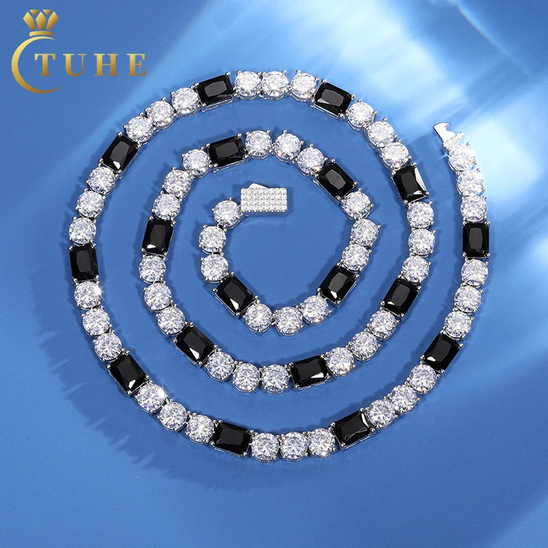 Hot Selling Hip Hop Fashion Jewelry 6mm White Mix Black Cz Cubic Zirconia 925 Silver Tennis Chain Necklace MegaBDM