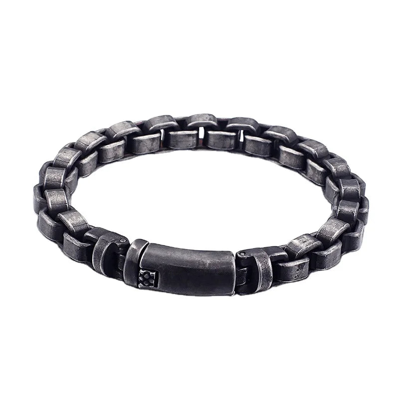 KALEN 316 Stainless Steel 22CM Brushed Box Link Chain Bracelets for Men