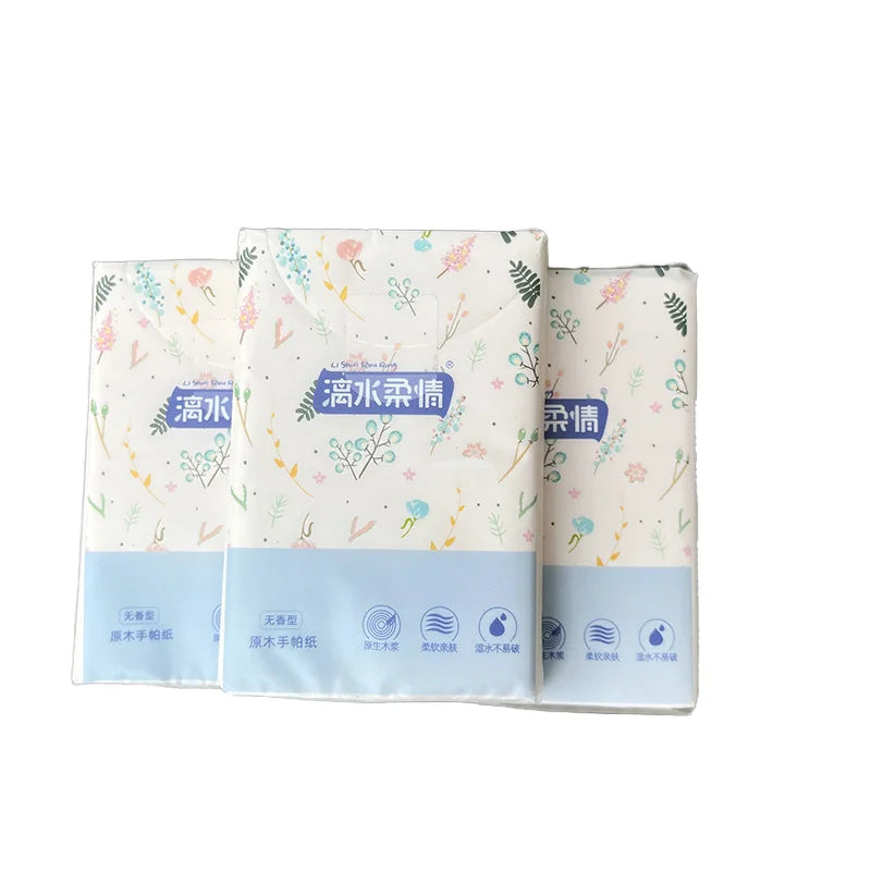 Custom Soft Strong Water Absorption 4 Ply Virgin Wood Pulp Facial Tissues Mini Dinner Napkin Pocket Handkerchief Bag Custom