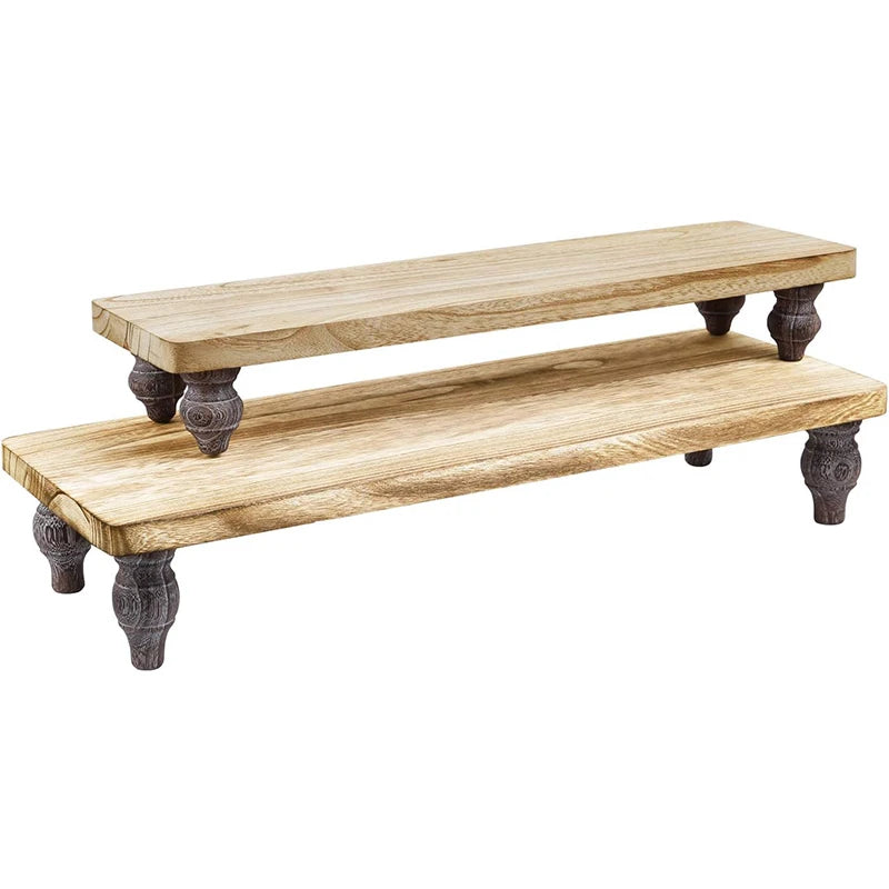 2pcs Set Polished Wooden Display Riser Folk Art Style Annatto Wood Cupcake Display Stand